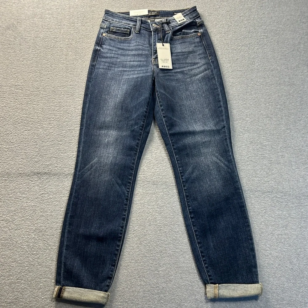Judy Blue Boyfriend Jeans Womens 0/24 Mid Rise Dark Wash Blue Cuffed Stretch Fit